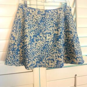 Forever 21 White and Blue Floral Mini Skater Skirt size Large